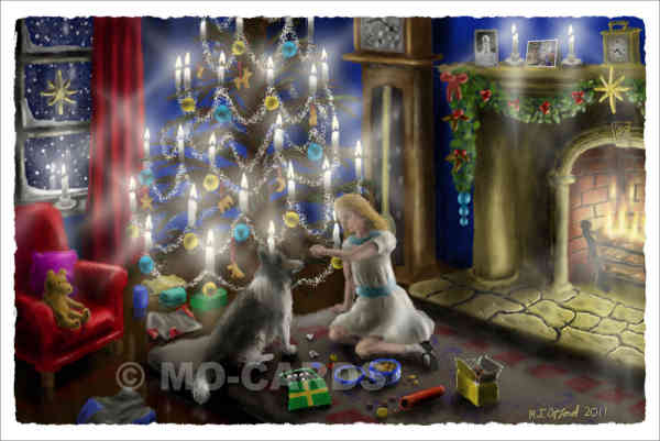 Girl feeds treats to dog in front of fire